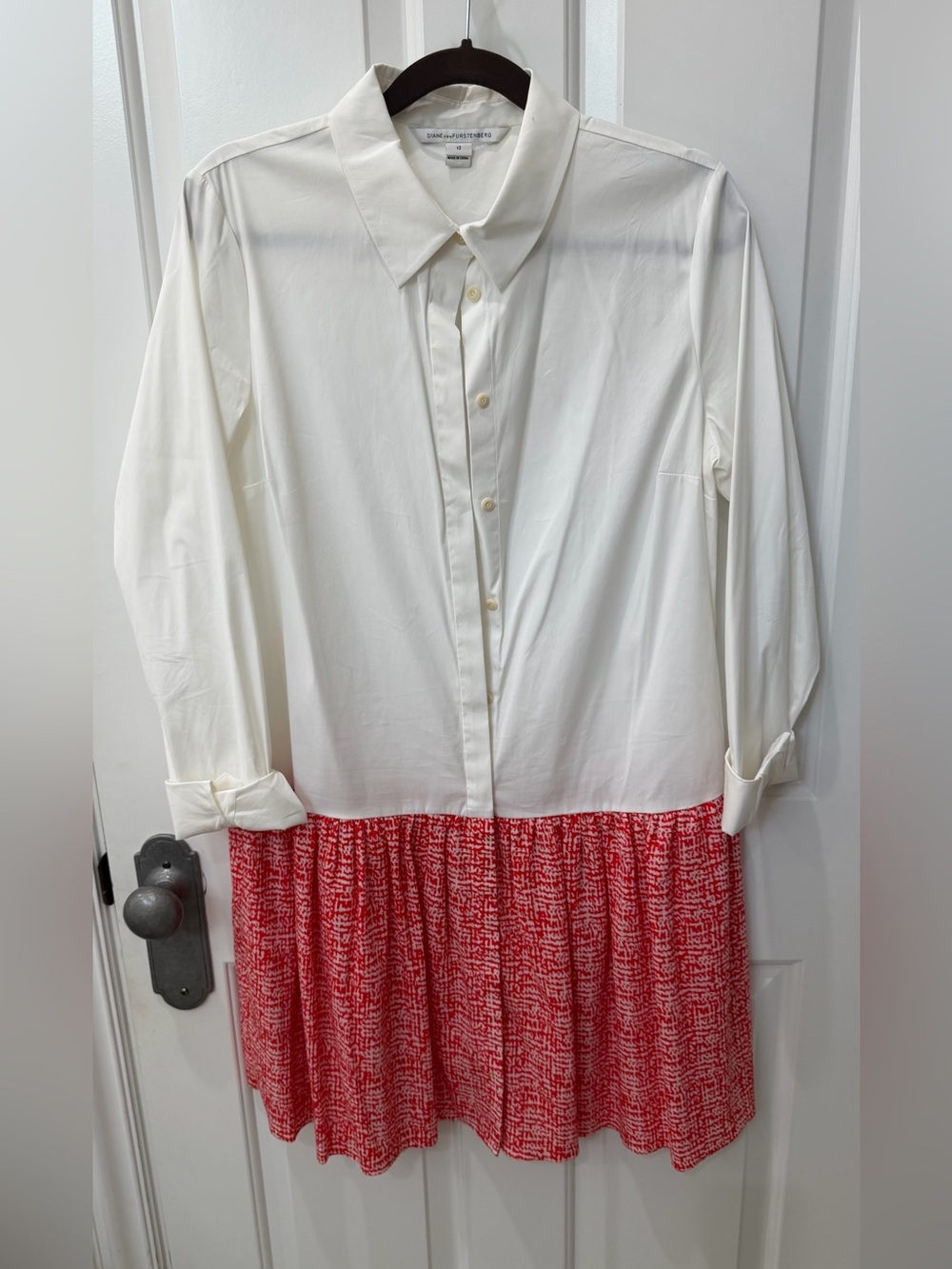 Diane Von Furstenberg White Top with Red Printed Skirt Dress